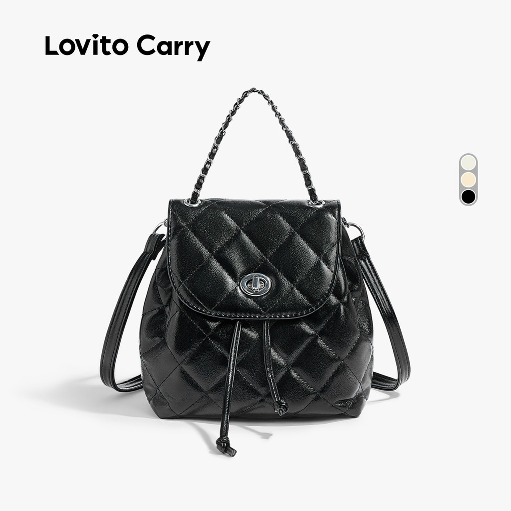(Lovito Carry) Mochila Casual em Couro Sintético de Alta Qualidade para Mulheres LR19E102 em Oferta na Shopee