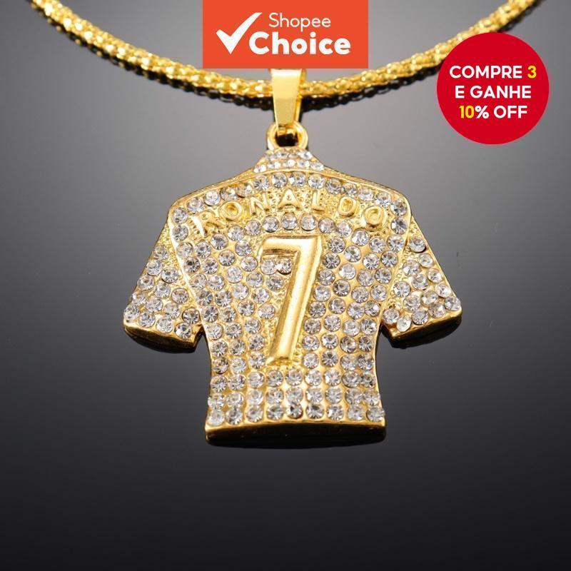 Colar Masculino Vintage Golden World Cup No . 7 Jersey Pingente Diamante Em Aço Inoxidável em Oferta na Shopee