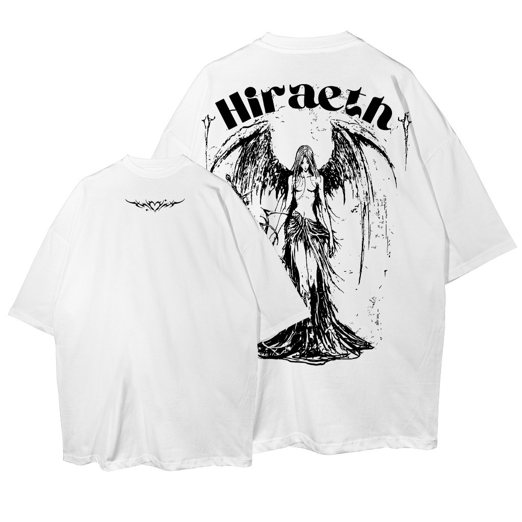[Camiseta Premium em Algodão Puro]CC Camiseta Oversized Hiraeth Angel Girl Sword Wings Streetwear Camisa Unissex

