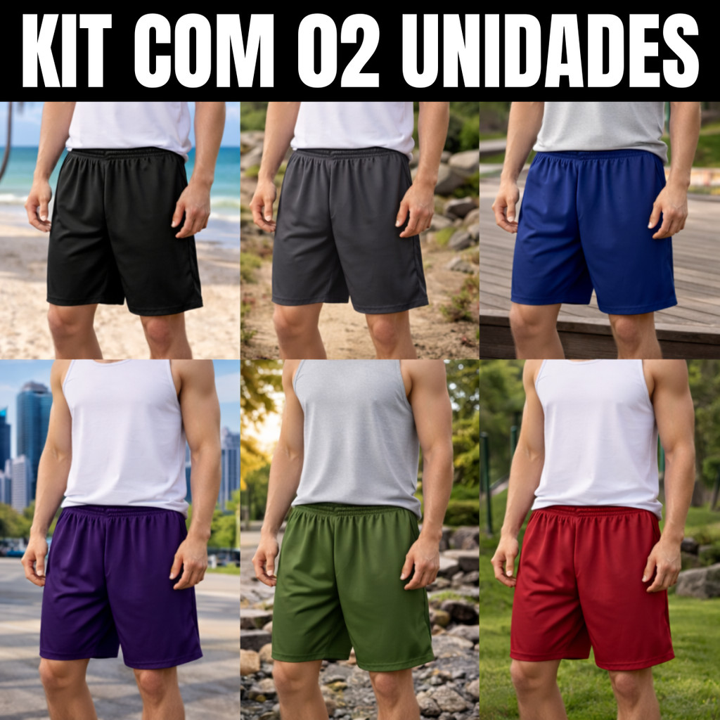 Kit 2 Bermuda Masculina Short Calção Futebol Academia Praia Caminhada Lazer Cores Sortidas