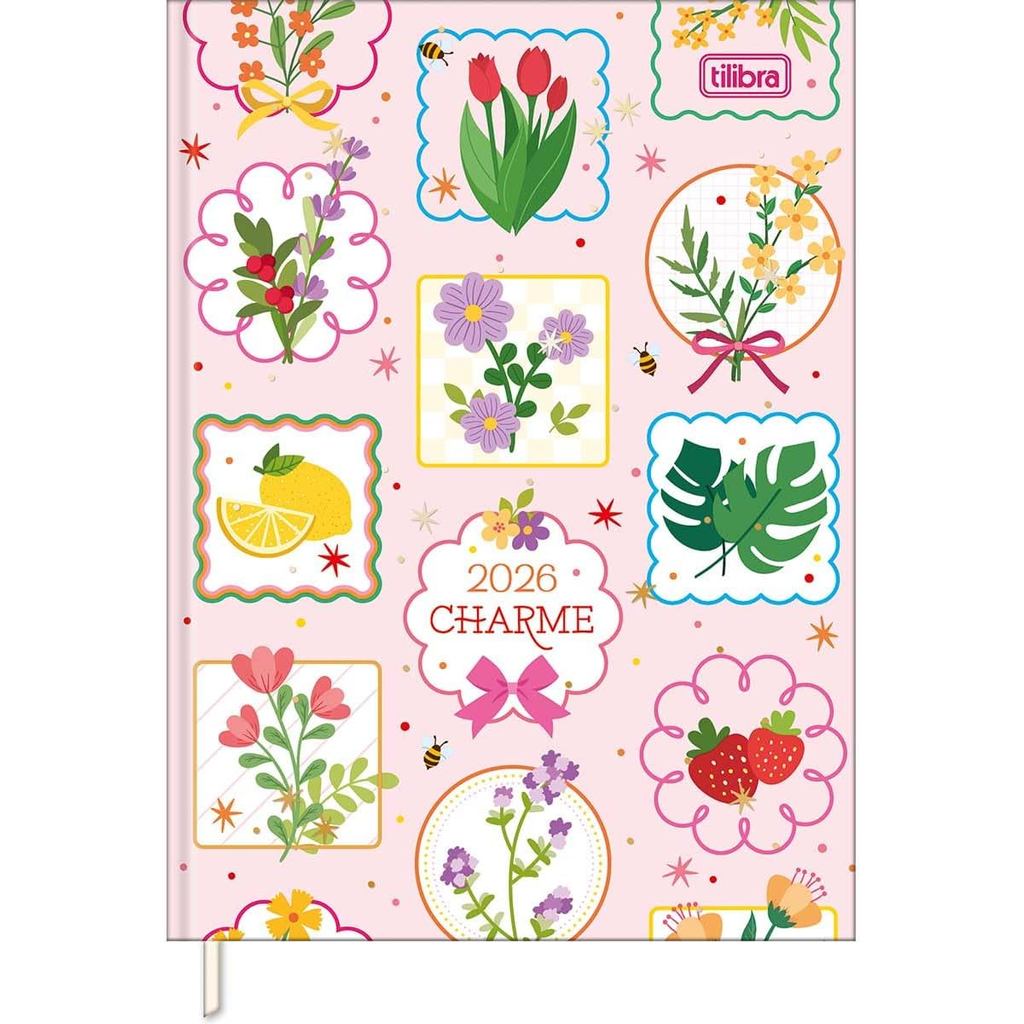Agenda Costurada Diária 12,3 x 16,6 cm Charme 2026 Tilibra 55887 em Oferta na Shopee