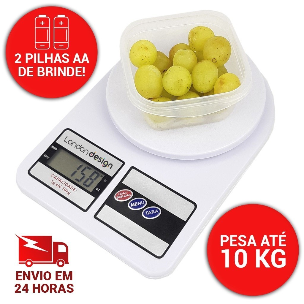 Balança de Cozinha Precisão Digital Eletrônica com Visor de LCD Capacidade: 10Kg Pilhas Inclusas