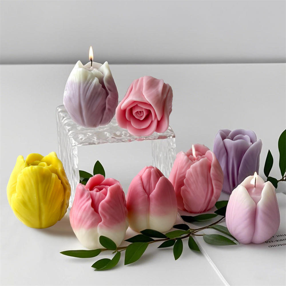 Molde De Tulipa-1 Peça De Moldes De Vela 3D-Em Forma De Flor De Silicone Para Fazer Velas , Artesanato Resina DIY , Deco