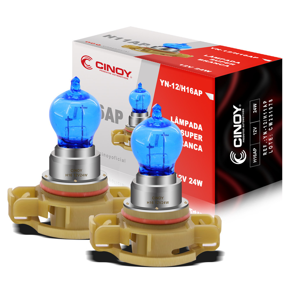 Par Lâmpadas H16 Super Branca Efeito Xenon Cinoy 12V Encaixe Padrão em Oferta na Shopee