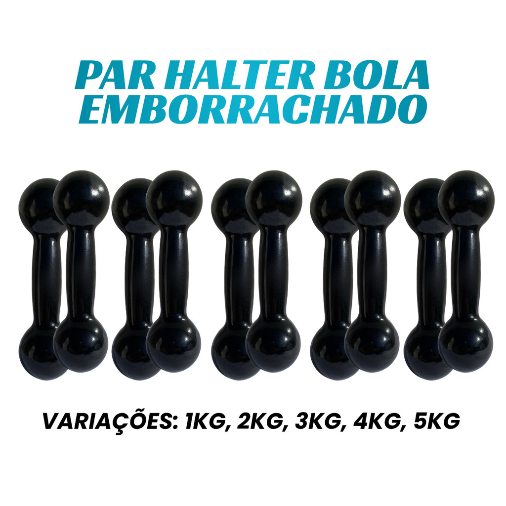 Par Halter Emborrachado 1kg a 5kg | Peso de Academia Musculação Halteres Fisioterapia Treino Em Casa