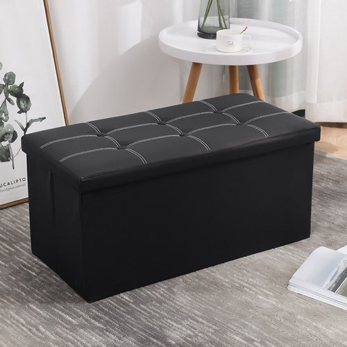 Pufe Estofado Baú Preto Puff Decorativo Multiuso Bancada Assento Armazenamento