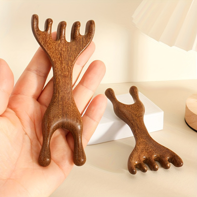 2 peças de pente de massagem de madeira de sândalo com cinco garras para cabelos normais, limpador multifuncional para o