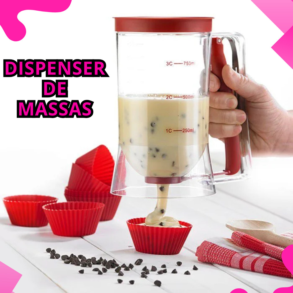 Kit 1/2 Jarra Dispenser Dosador Medidor de Massas 900ml p/ Cupcake Panqueca Waffle Crepe Confeitaria