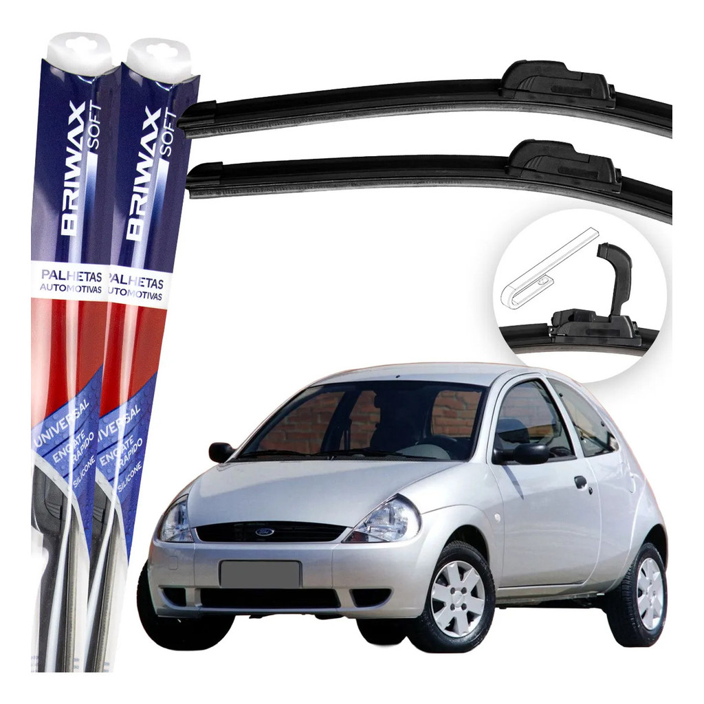 Jogo Palhetas Limpador de Parabrisa Silicone Chuva Gancho Universal Ford Ka 1997 Até 2009