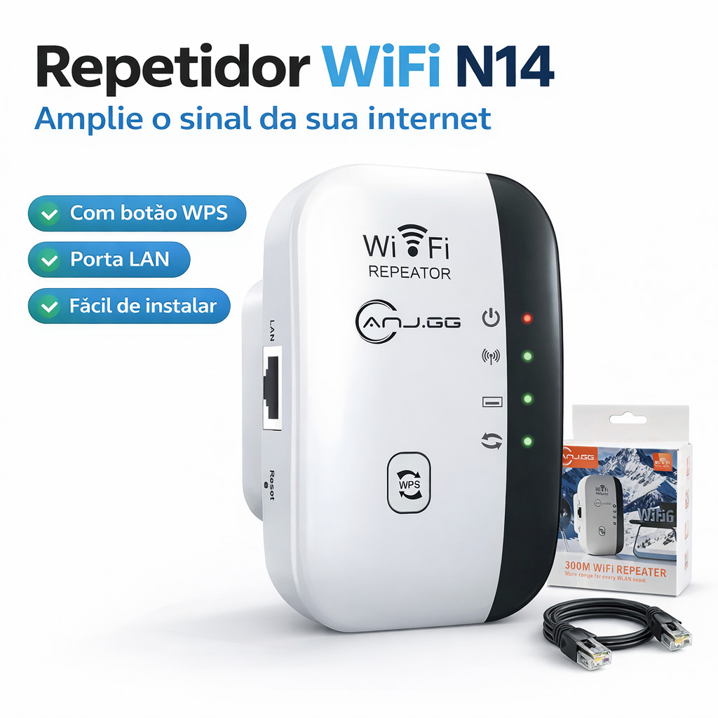 Repetidor WiFi 300Mbps Amplificador de Sinal com WPS e Porta LAN