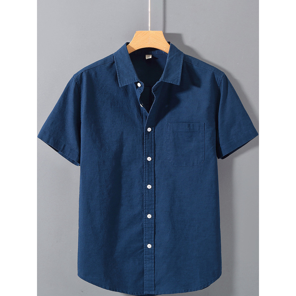 Camisa de linho de verão masculina de manga curta solta fina Casual camisa de linho na moda estilo fino Street Wear cami