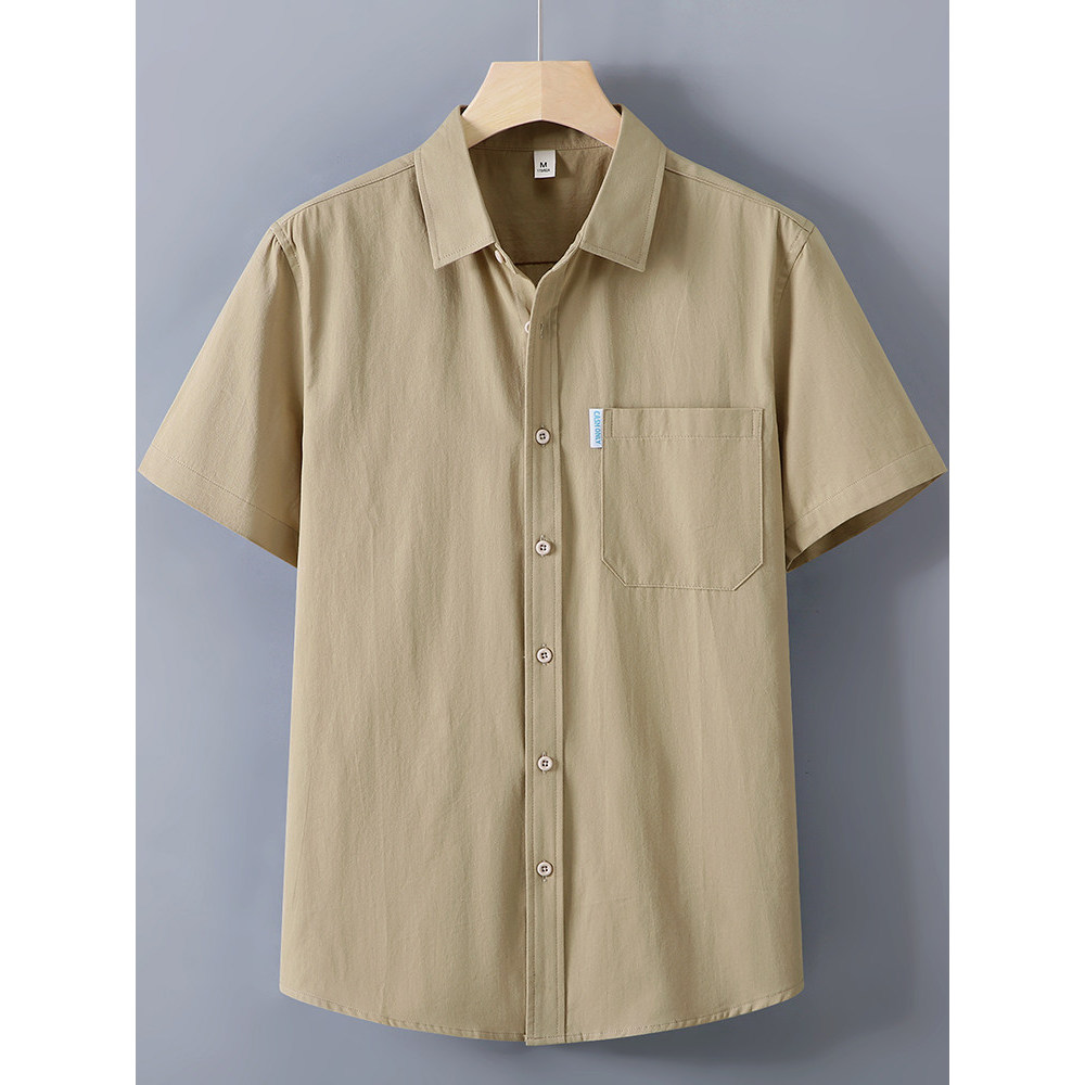 Verão puro algodão camisa masculina de manga curta High-End solto negócios Casual topo cor sólida algodão na moda meia m