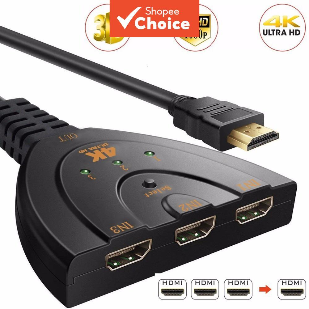  Cabo divisor HDMI compatível 4K 30HZ, adaptador de comutação de vídeo HD, hub de porta 3 em 1 para Xbox PS4 DVD HDTV PC
