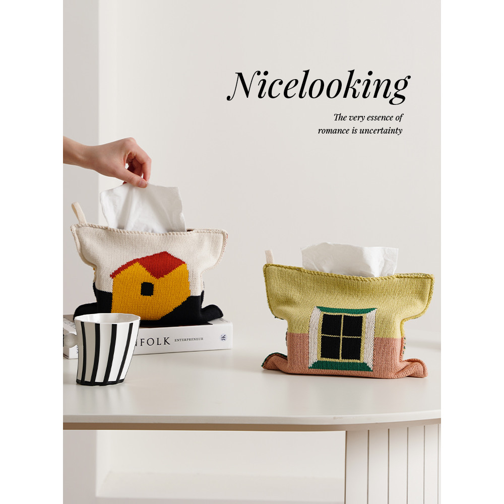 Saco de tecido doméstico sala de estar simples cabeceira criativo caixa de tecido de malha capa de papel luz do carro lu