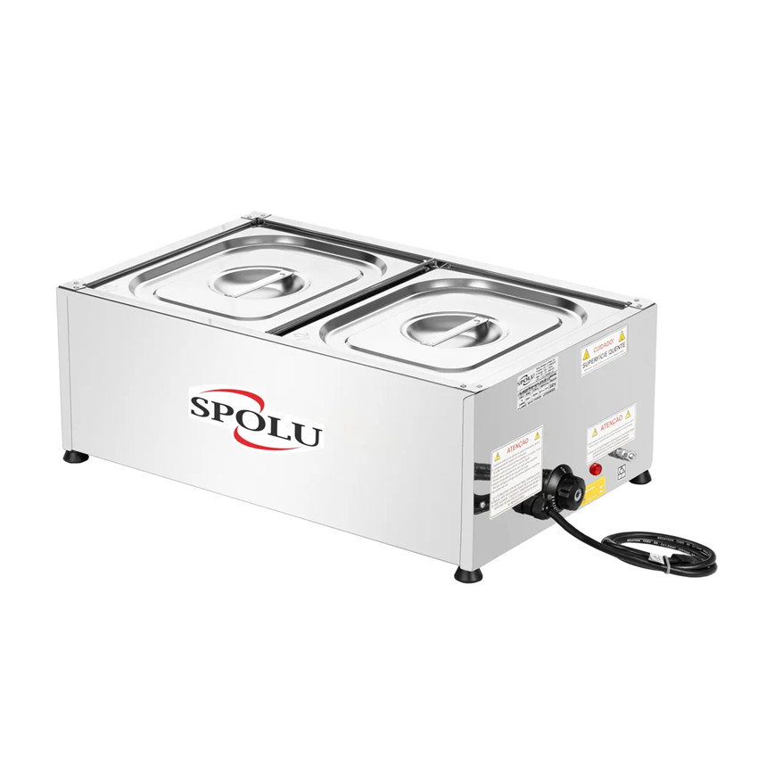 Balcão Buffet Rechaud Térmica Mesa Self Service Elétrico Inox 2 Cubas 220v Spolu
