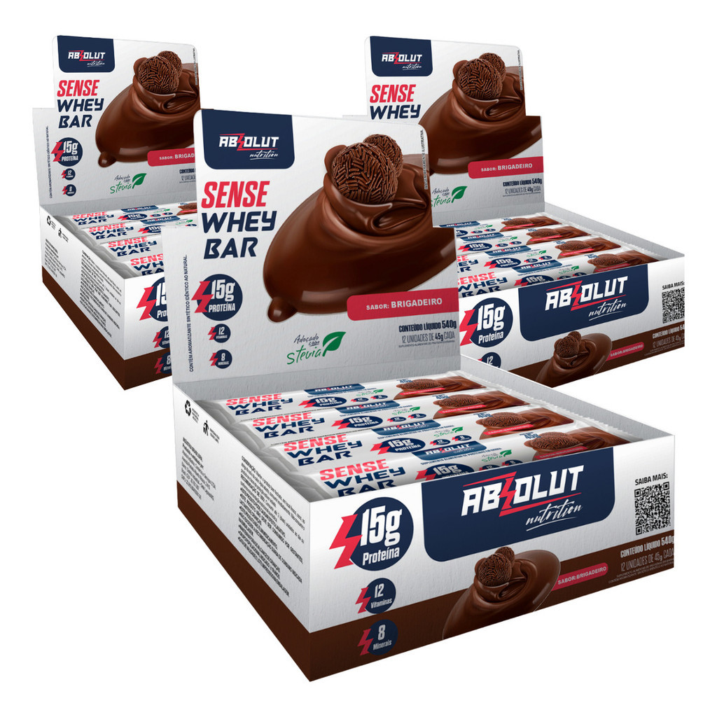 Kit 3 Caixas Barra De Proteína Sense Whey Bar Absolut 12uni