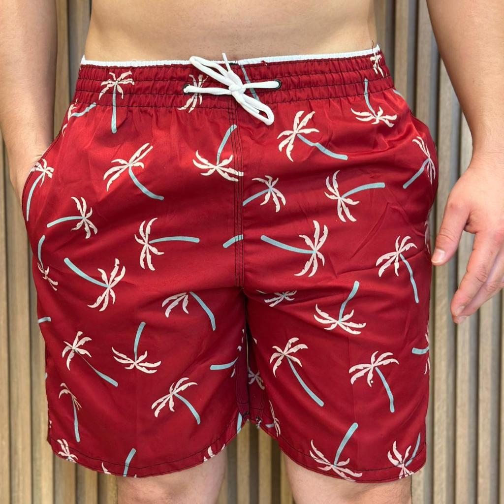Short Bermuda Masculina Estampada Coqueiro Tactel Resistente Para Academia Musculação Praia Piscina