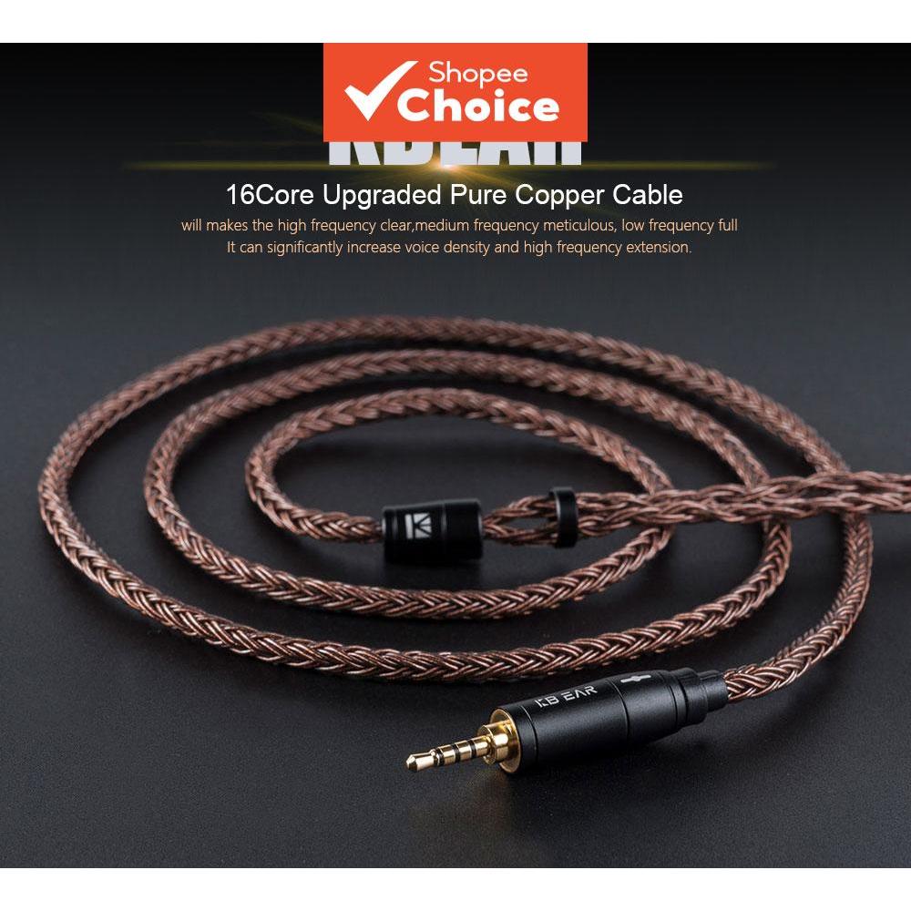 Cabo de fone de ouvido Kbear de 16 núcleos para Shure SE215 SE535 Tin T2 T3 MMCX 2 pinos cobre puro
