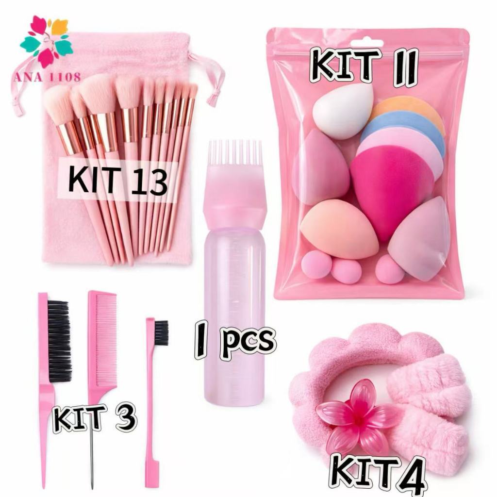 sufur ANA 1108 Rosa Super Kit Dia das Mães Pincéis Kabuki +Esponjas+ Acessórios Skincare + Cabelo（Presente Feminino）