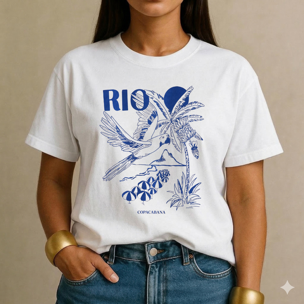 Camiseta Feminina Estampada Rio Copacabana T-Shirt Feminina Estampada Blusa Feminina Básica