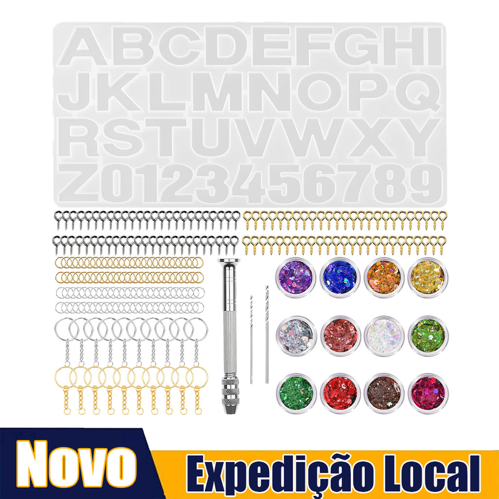 236pçs Kit molde silicone completo letra alfabeto resina epóxi pigmento chaveiro DIY Epóxi Chaveiro Decoração Artesanato