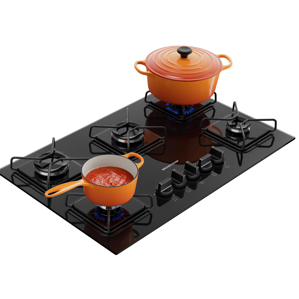 Detalhes do Cooktop 5 Bocas a Gás Brastemp com Grades de ferro Aramado e Chama Simmer - BDD75BE