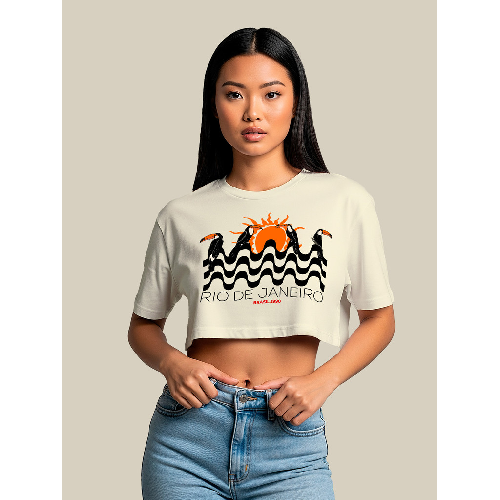 Blusa Feminina Cropped Curta Oversized Rio De Janeiro 1980 Blusinha 100% algodão moda anos 2000 Feminina Academia