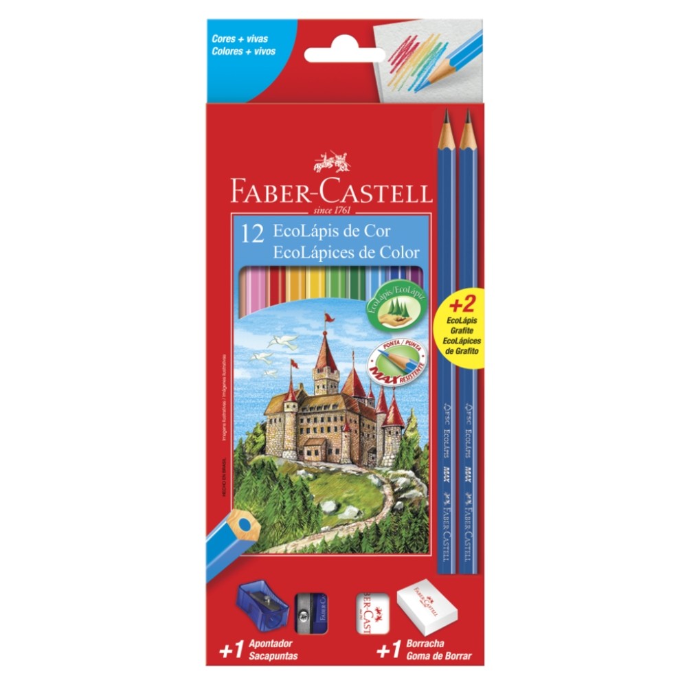 Kit Escolar Faber-Castell EcoLápis 12 Cores 120112+2N em Oferta na Shopee