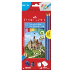 Lápis de Cor Faber-Castell 12 Cores EcoLápis + 2 Grafite Kit Escolar