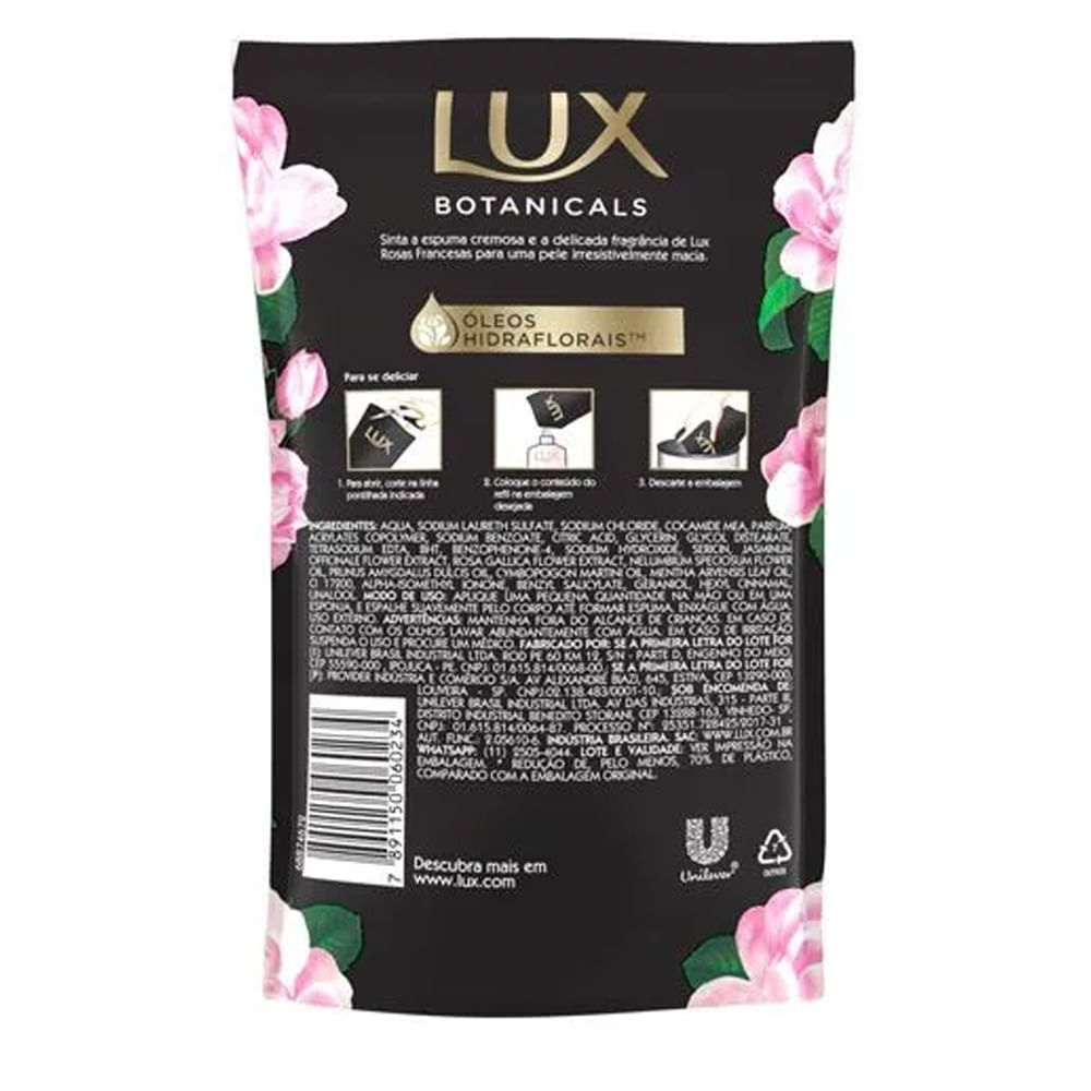 Detalhes do Kit Sabonete Líquido Lux Refil Botanicals Rosas Francesas 200ml 6 Unidades