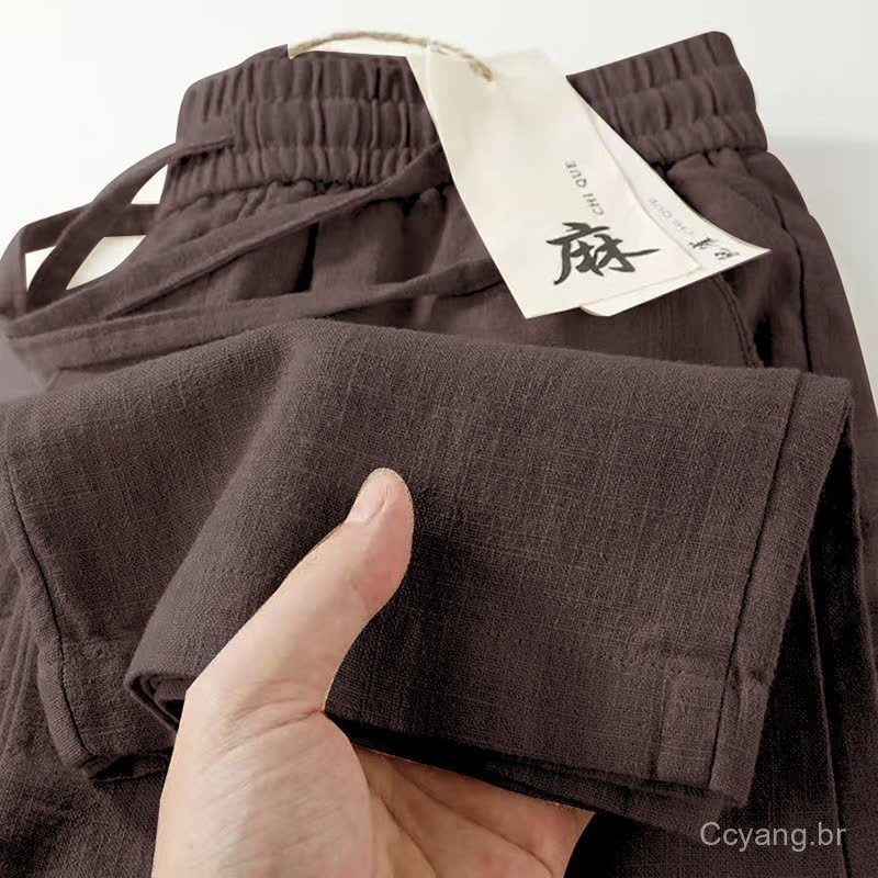 Verão Masculino Solto Ajuste Versátil Calças Compridas Linho Fino Respirável Em Linha Reta Gelo Seda Esportes Casuais