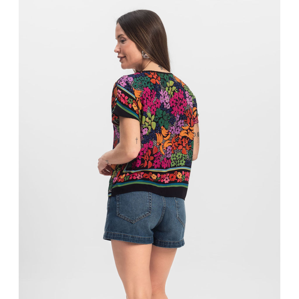 Detalhes do Blusa Feminina Estampada Infinita Cor Rosa