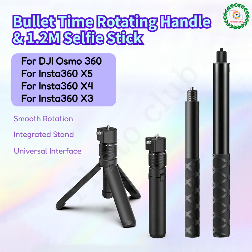 Tripé Giratório Time Bullet Para Insta360 X5/X4/X3 Selfie Stick Invisível DJI OSMO 360