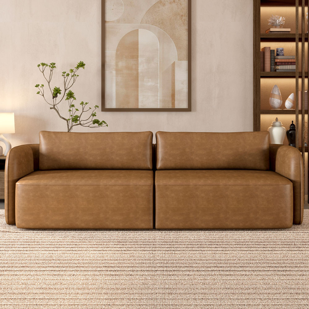 Sofá 3 Lugares Sala Living Orgânico 220cm Oregon K01 Couríssimo Whisky - Lyam Decor em Oferta na Shopee