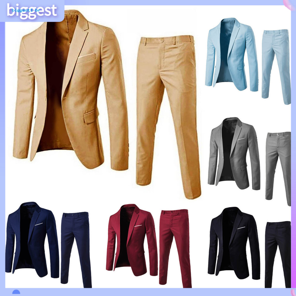 / TY/1 Conjunto Masculino Blazer Calças Cor Sólida Manga Longa Fino Ajuste Turndown Colarinho Temperamento Um Botão Bols