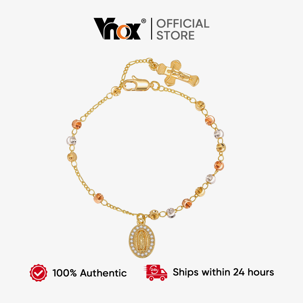 Vnox Rosário Virgem Maria Pulseira Para Mulheres , Contas De Oração Jóias Aço Inoxidável Cruz Acessórios Religião Mão Pr