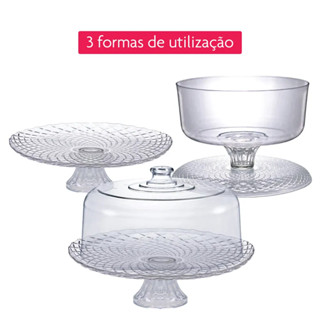 Boleira de Vidro com Tampa em Acrílico 3x1 - Suporte para Bolo com Pé - Diamond Viena em Oferta na Shopee