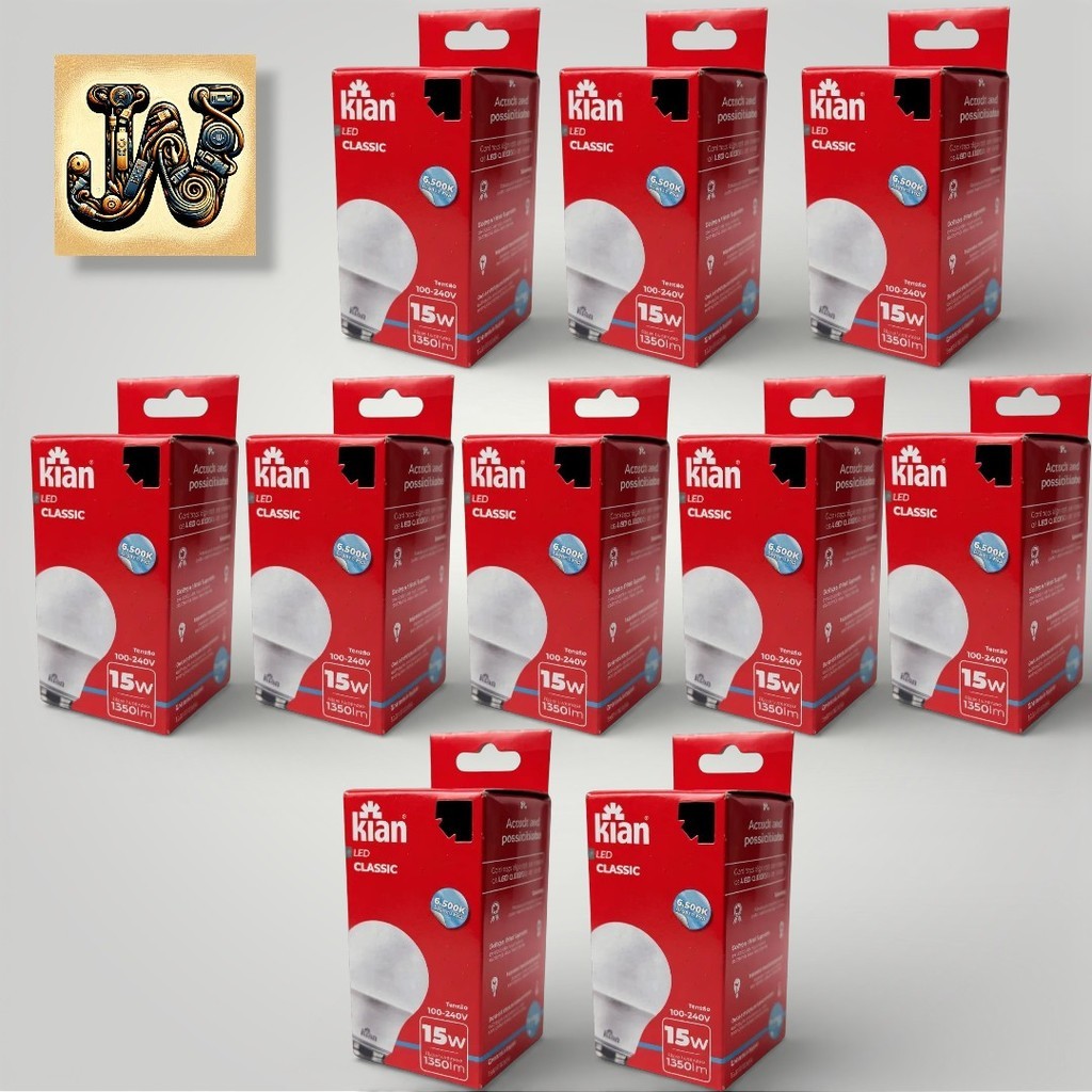 Kit 10 Lâmpadas LED Kian Classic 15W E27 Luz Fria 6500K 1350lm Bivolt 100-240V wf em Oferta na Shopee