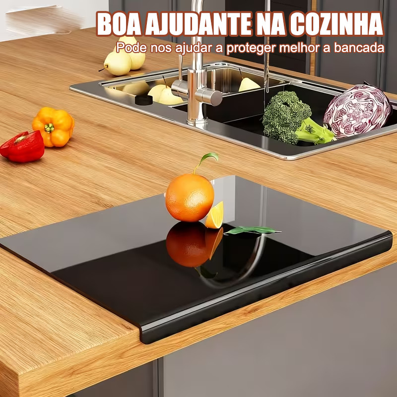Tábua de Corte Acrílica Preta com Aba Antiderrapante – Protetor de Bancada Moderna para Cozinha