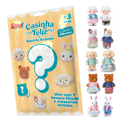 Boneco Surpresa Casinha Feliz Família Coleção Filhotes Brinquedo Coleção Casinha Feliz Coelhinho Ursinho Gatinho