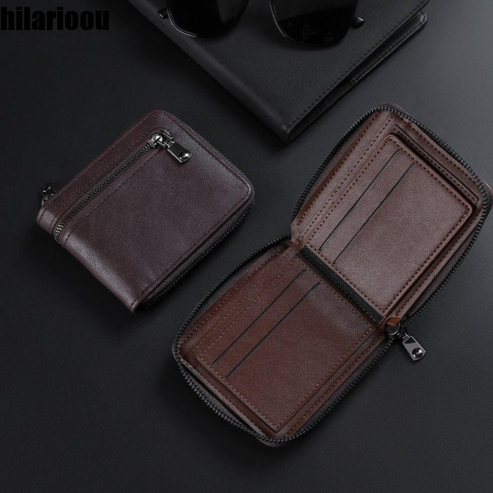 Carteira Dobrável HILARIOOU , Porta-Moedas Curta Masculina Fina Cartões De Identificação Bolsa De Couro PU Negócios