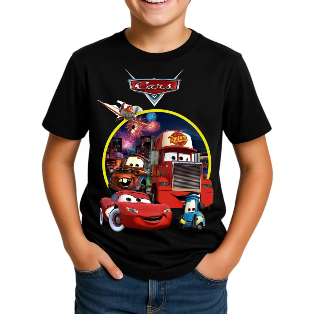 Camiseta Carros Relampago McQueen Infantil Juvenil Personagens Camisa Estampada Algodão Lançamento