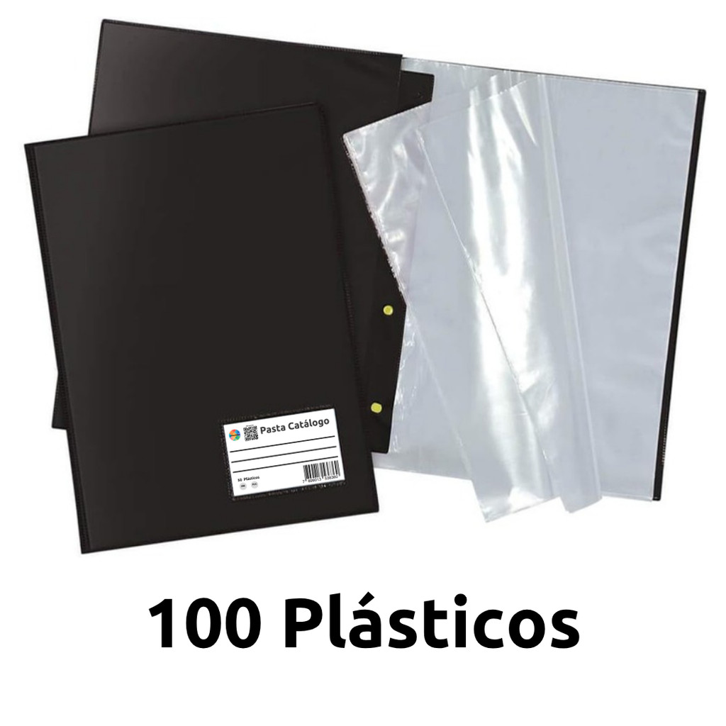 PASTA CATÁLOGO, PVC, PRETA, 100 PLÁSTICOS 006, 1 UN