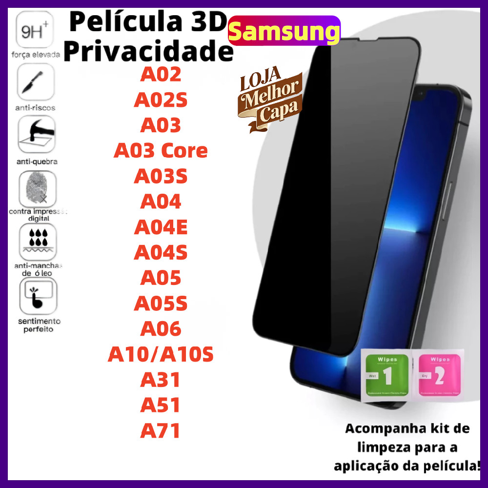 Película Para Samsung Galaxy A06 A05 A03 A05S A04E A10 A31 A02 A71 A51 A04S A03S A02S A10S Macia Protetor Anti Spy FKM