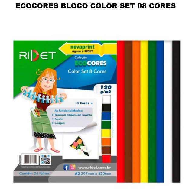 Papel Bloco Ecocores Color Set A3 08 Cores Novaprint 120g 24 Folhas em Oferta na Shopee