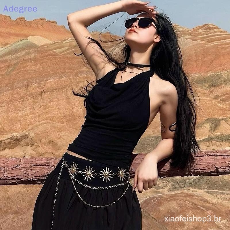Adegree Moda Sol Cintura Para Mulheres Menina Punk Hip Hop Corrente Vintage Metal Vestido Senhoras Corpo Cinto Jóias Nov