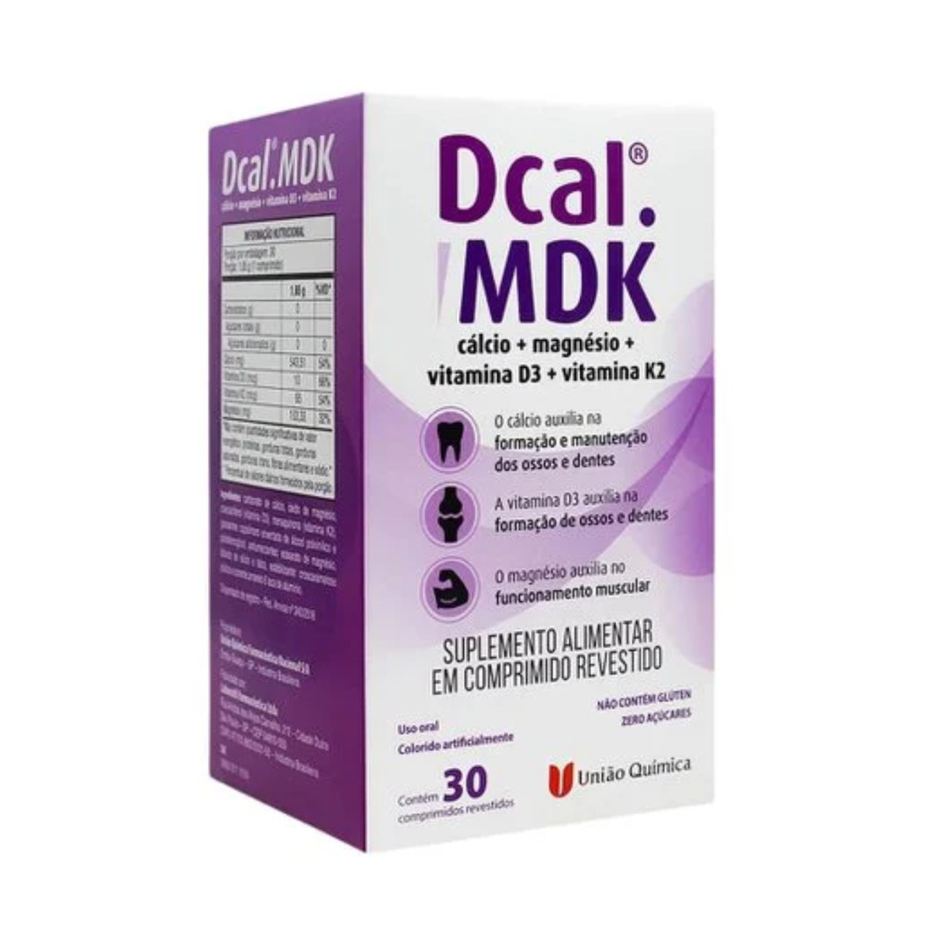 Suplemento Alimentar Dcal Mdk União Química Comprimidos Cálcio Magnésio Vitamina D3 K2 Sem Sabor
