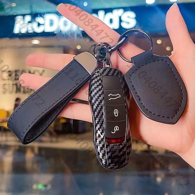 Para Porsche Boxster Cayman Panamera Cayenne 911 Capa Chave Do Carro 918 997 991 Padrão De Fibra Carbono Caso Acessórios