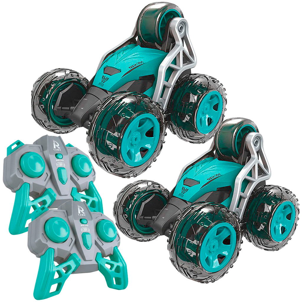 Kit 2x Zoop Toys Carrinho de Controle Remoto 360° Infantil de Acrobracias Azul P/ Crianças