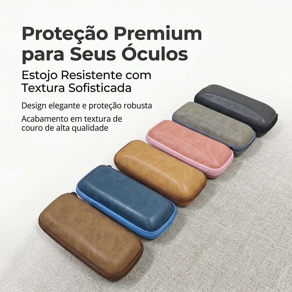 Estojo Case Protetor Óculos Grau ou de Sol . Fechamento zip, Acabamento PU(Couro ecologico)